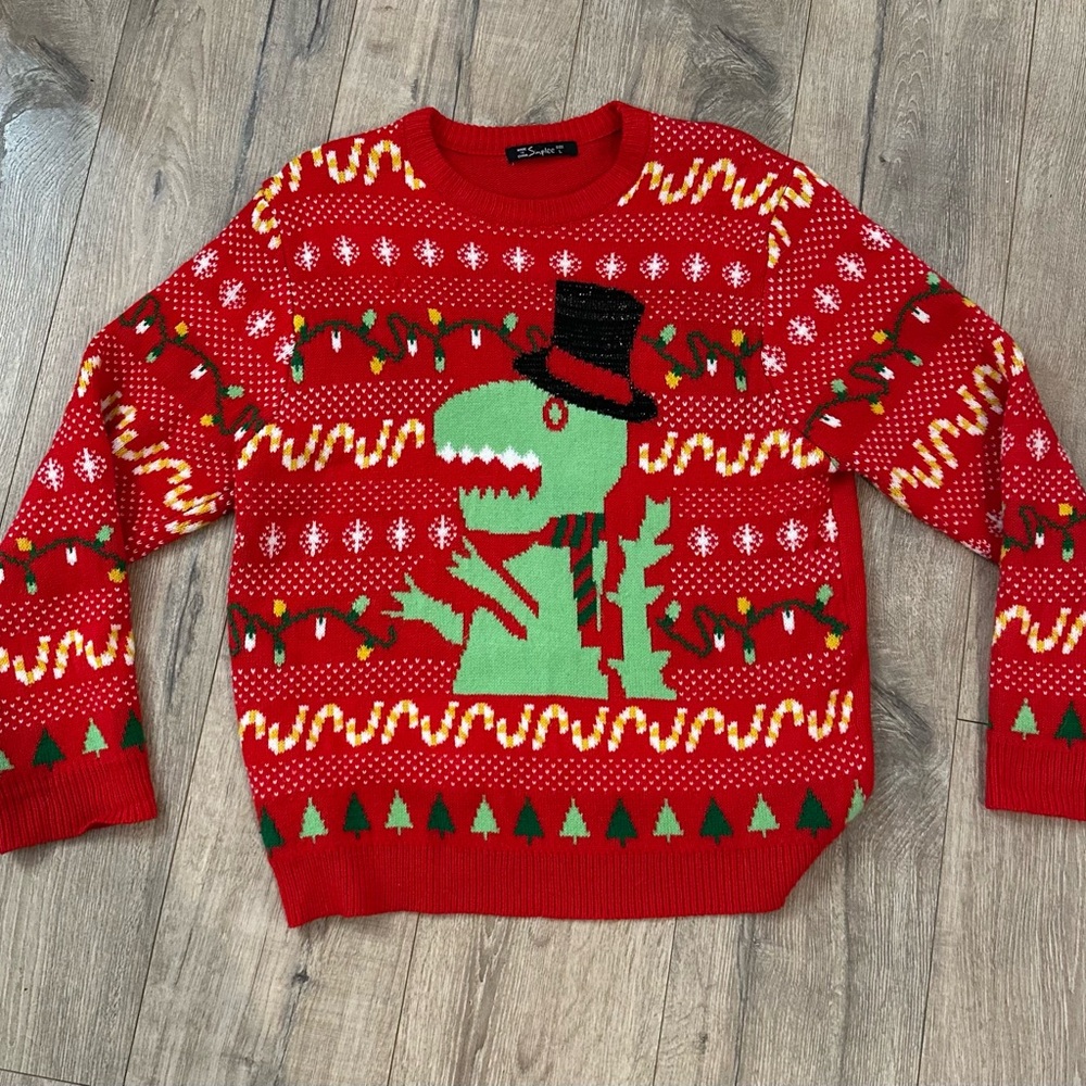 Shinestar Red Dinosaur Holiday Sweater